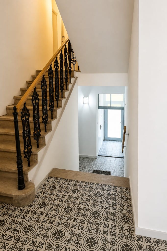 Down the stairs